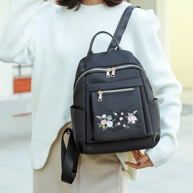 【MoonDy】情人節禮物 繡花後背包 尼龍後背包 刺繡包包 女生包包 刺繡雙肩包 時尚媽咪包 外出旅行背包 可愛