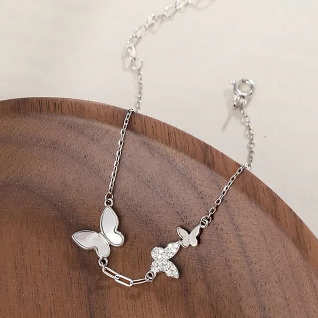 【LEESA】寶石手鍊\鋯石手鍊\首飾\純銀飾品\純銀手鍊\蝴蝶手鍊\生日禮物\貝母手鍊\手鏈\小眾手
