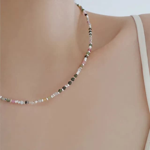 【LEESA】情人節禮物 碧璽項鍊\復古項鍊\寶石項鍊\碎銀項鍊\招財項鍊\項鍊女\鎖骨鏈\串珠項鍊\細項鍊\天然