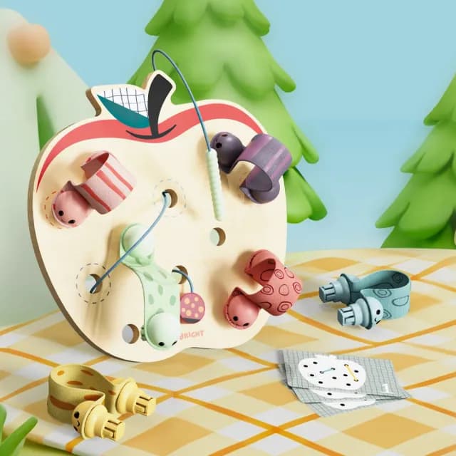 【Top Bright】貪吃的毛毛蟲穿繩遊戲組(手眼協調/感統玩具/精細動作/聖誕節禮物)