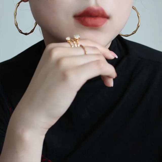 【KT DADA】情人節禮物 包包 純銀耳環 純銀飾品 歐美飾品 竹節造型耳環 大耳環 個性耳環 圈圈耳環 韓國耳環