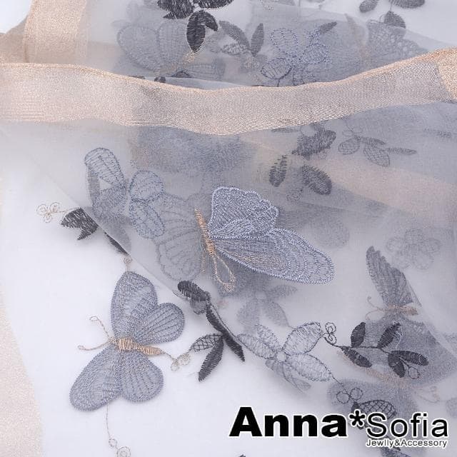 【AnnaSofia】真絲羊毛混紡大尺寸披肩絲巾圍巾-夢蝶紛飛 現貨(淺灰系)