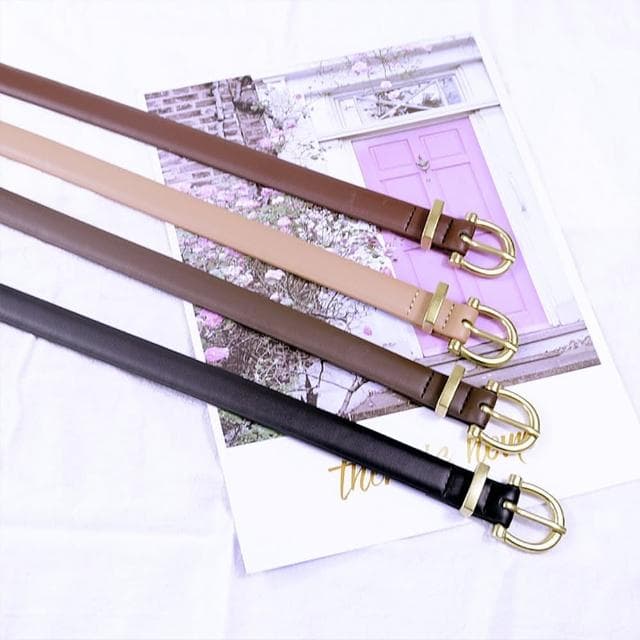 【KT DADA】女款皮帶 細腰帶 細皮帶 皮具 韓國皮帶 白色皮帶 禮物 真皮腰帶 復古皮帶 精品皮帶 牛皮皮帶