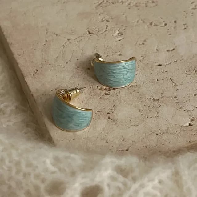 【LEESA】k金耳環\C型耳環\圈圈耳環\琺瑯耳環\復古耳環\浮誇耳環\水鑽耳環\正韓耳環\生日禮物\
