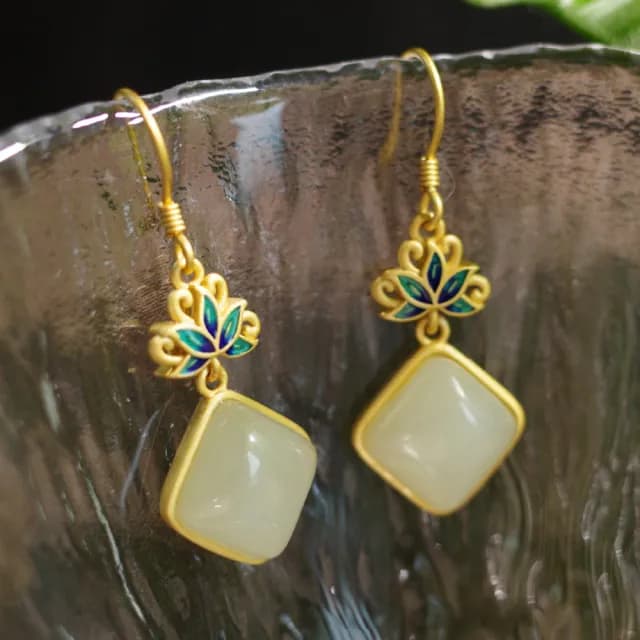 【KT DADA】情人節禮物 純銀耳環 女飾品 珐琅耳環 蓮花飾品 高級感 古風民族風耳環 禮物 耳環 耳勾 漸變和