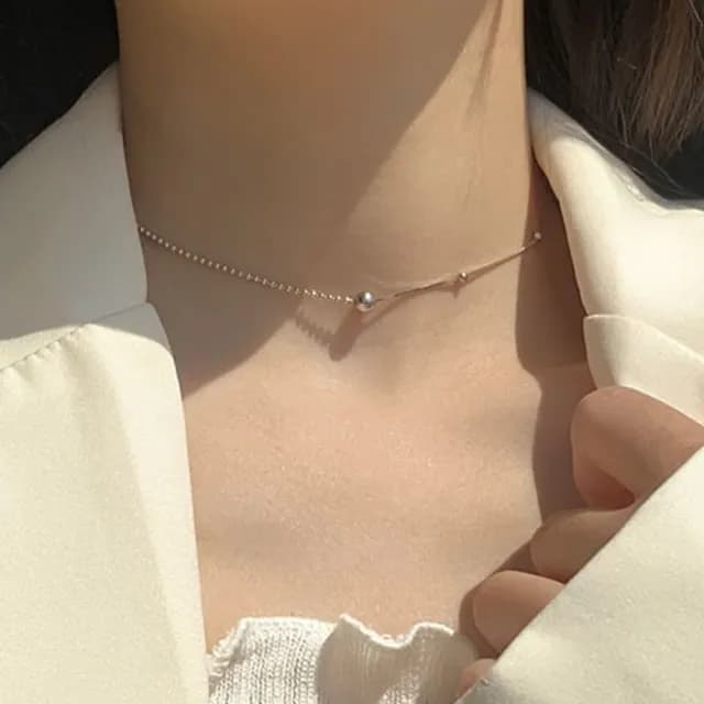 【LEESA】925純銀項鍊\串珠項鍊\女項鍊\正生純銀\學生項鍊\正韓純銀項鍊\女生飾品\女孩生日禮物