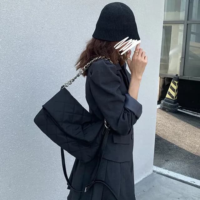 【LEEHER】情人節禮物 女包/包包/鏈條包/尼龍包/斜背包/菱格包包/小香風包包/折叠包/黑色包包/腋下包/時尚