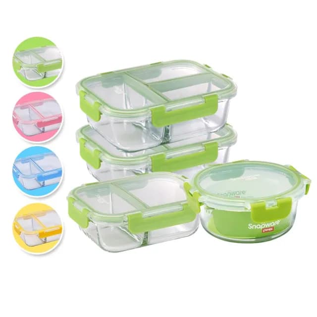 【CorelleBrands 康寧餐具】長方形玻璃保鮮盒4件組-多色/款可選(620ML+660ML+1050ML)