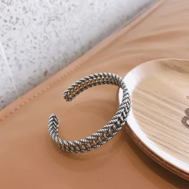 【MoonDy】情人節禮物 包包 純銀手環 C型手環 韓國飾品 復古手鍊 開口手環 個性手鍊 手鐲 韓國手環 日系手
