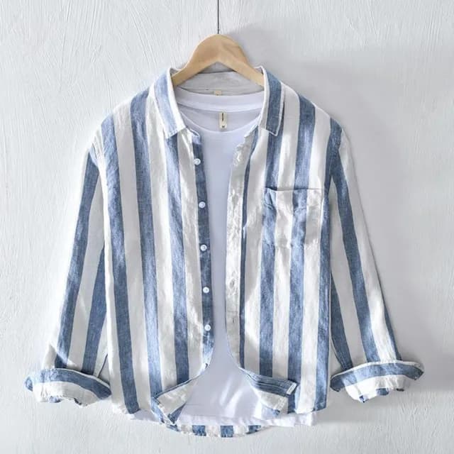 【巴黎精品】父親節禮物 襯衫長袖上衣(日系復古百搭條紋男裝a1et46)