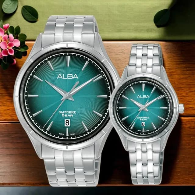 【ALBA】雅柏 綻放光芒 漸層藍綠情侶手錶 對錶 禮物 送禮 推薦(AS9T71X1+AH7CY9X1)