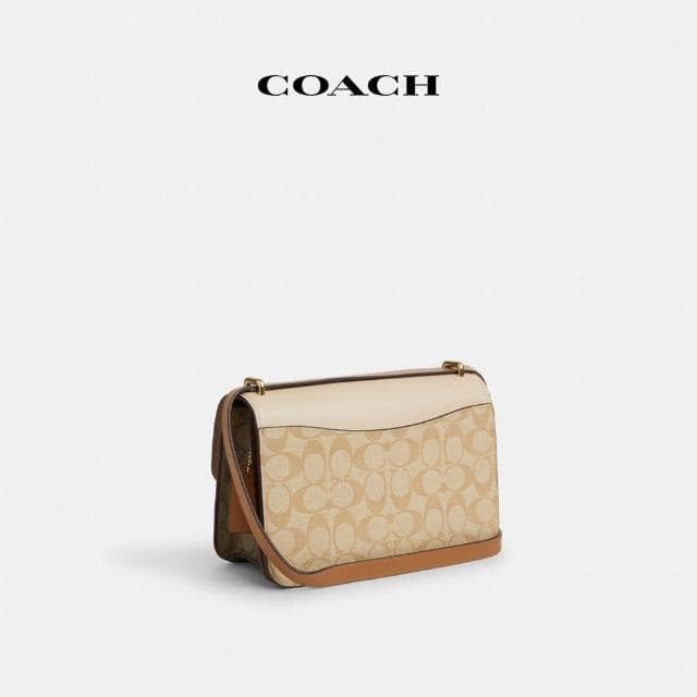 【COACH】蔻馳官方直營 MORGAN撞色經典Logo大號方形斜背手袋-IM/淺卡其色/卡其色混合色(CR331)