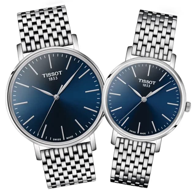 【TISSOT 天梭 官方授權】EVERYTIME 簡約對錶 父親節 禮物  送禮 推薦(T1434101104100+T1432101104100)