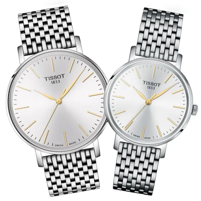 【TISSOT 天梭 官方授權】EVERYTIME 簡約對錶 父親節 禮物  送禮 推薦(T1434101101101+T1432101101101)