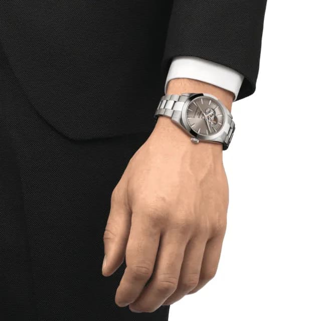 【TISSOT 天梭 官方授權】GENTLEMAN 經典開芯機械腕錶 畢業禮物 送禮 推薦(T1274071108100)