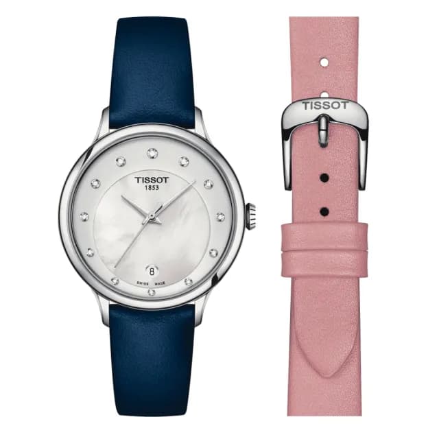 【TISSOT 天梭 官方授權】ODACI-T 珍珠母貝真鑽石英腕錶 七夕 情人節 送禮 推薦(T1332101611600)