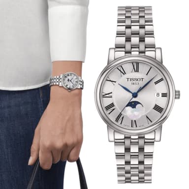 【TISSOT 天梭 官方授權】CARSON 月相羅馬石英腕錶 畢業禮物 送禮 推薦(T1222231103300)