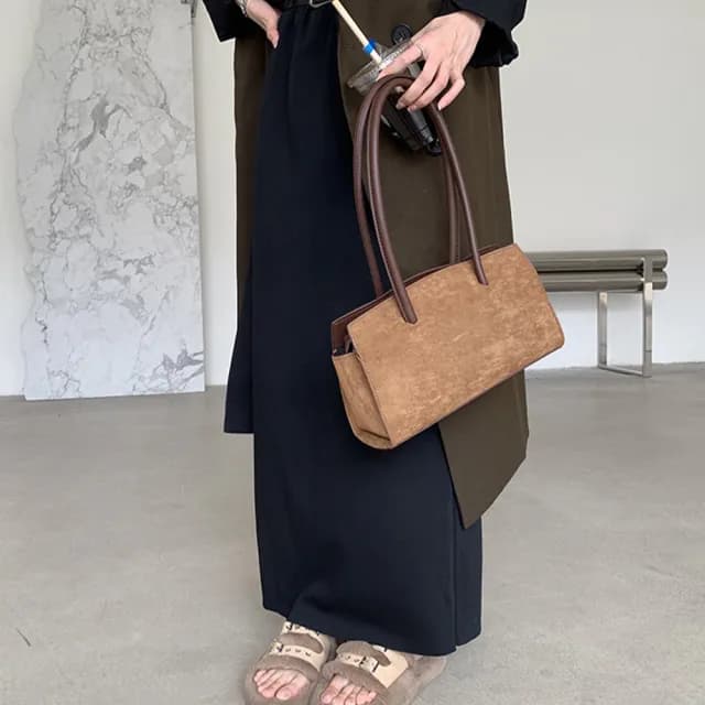 【LEESA】情人節禮物 麂皮包包\法棍包\絨布包包\輕便\包包\女士包包\腋下包\復古包\簡約\單肩包