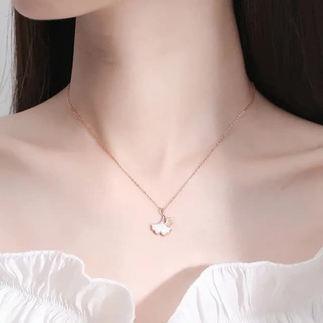 【KT DADA】包包 項鍊 氣質女項鍊 銀杏項鍊 純銀項鍊 日系項鍊 幸運項鍊 細項鍊 造型項鍊 金項鍊 銀