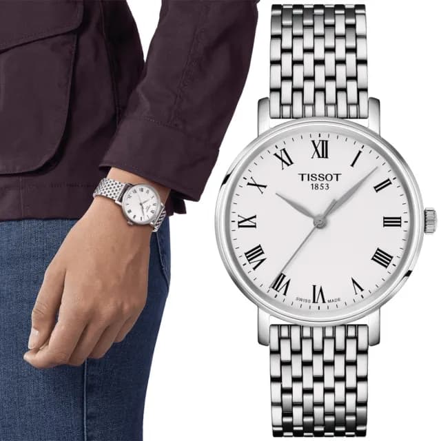 【TISSOT 天梭 官方授權】Everytime 羅馬經典情侶手錶 對錶 禮物(T1434101103300+T1432101103300)