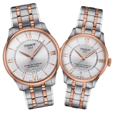 【TISSOT 天梭 官方授權】杜魯爾 時尚機械對錶 母親節 禮物 推薦(T1398072203800+T1392072203800)