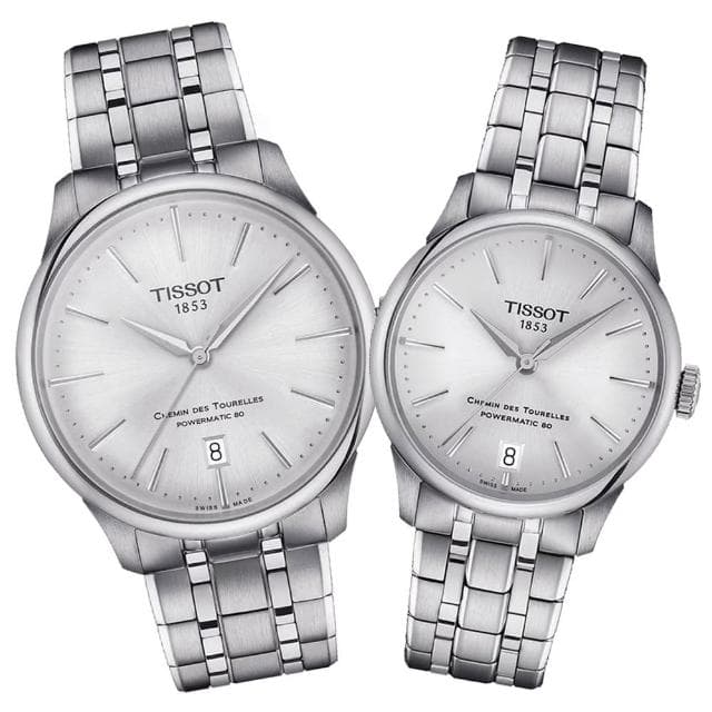 【TISSOT 天梭 官方授權】杜魯爾 時尚機械對錶 母親節 禮物 推薦(T1398071103100+T1392071103100)