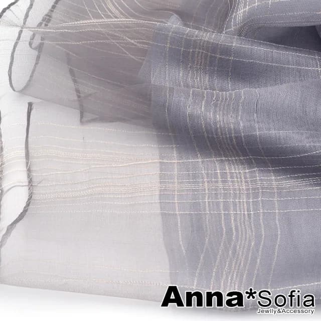 【AnnaSofia】真絲混紡大尺寸披肩絲巾圍巾-朦紗絲線格 現貨(淺灰系)