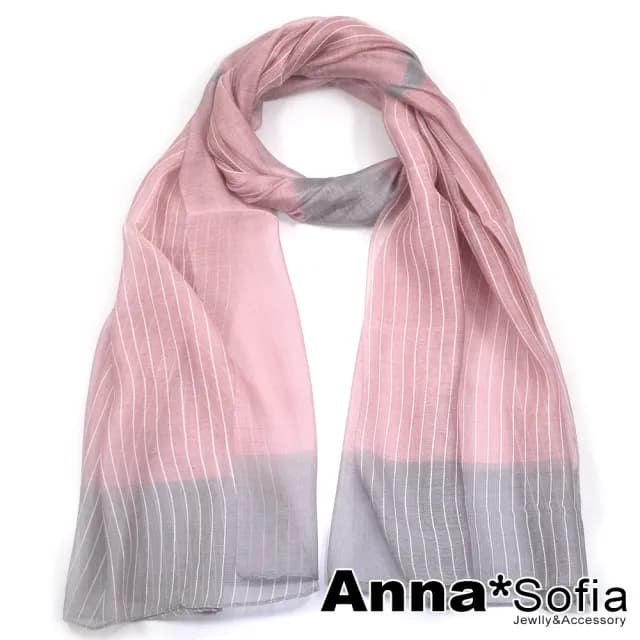 【AnnaSofia】真絲羊毛混紡大尺寸披肩絲巾圍巾-粉彩直條紋拼色 現貨(粉系)