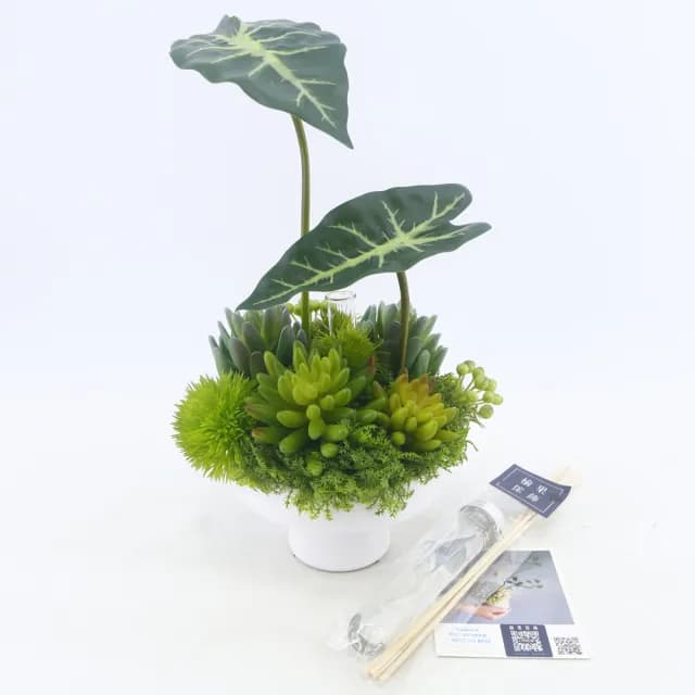 【HUGO DECO 榆果傢飾】觀音蓮葉多肉香氛植栽(擬真植物/人造盆栽/綠化/佈置)