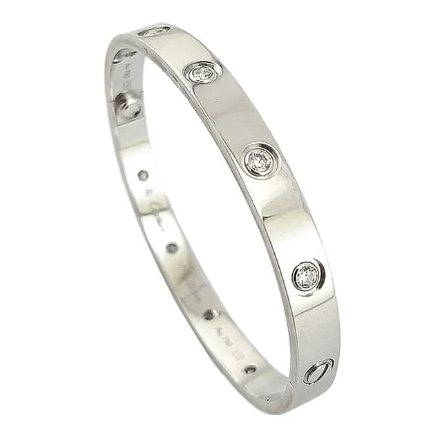 【Cartier 卡地亞】18K白金-10顆鑽0.96克拉LOVE粗版手環(展示品)