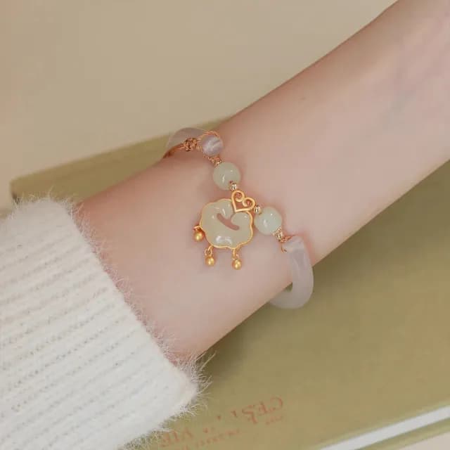 【KT DADA】包包 玉髓手鐲 生日禮物 手鐲 手環 手鍊女 純銀手環 和田玉手環 平安鎖手鍊 平安手鏈 開