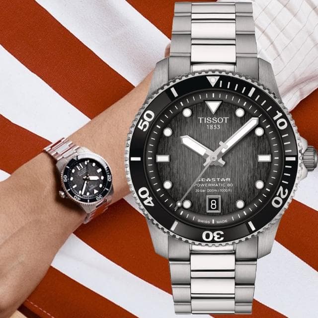 【TISSOT 天梭】SEASTAR1000海星系列 潛水機械腕錶 母親節 禮物 推薦(T1208071105100)