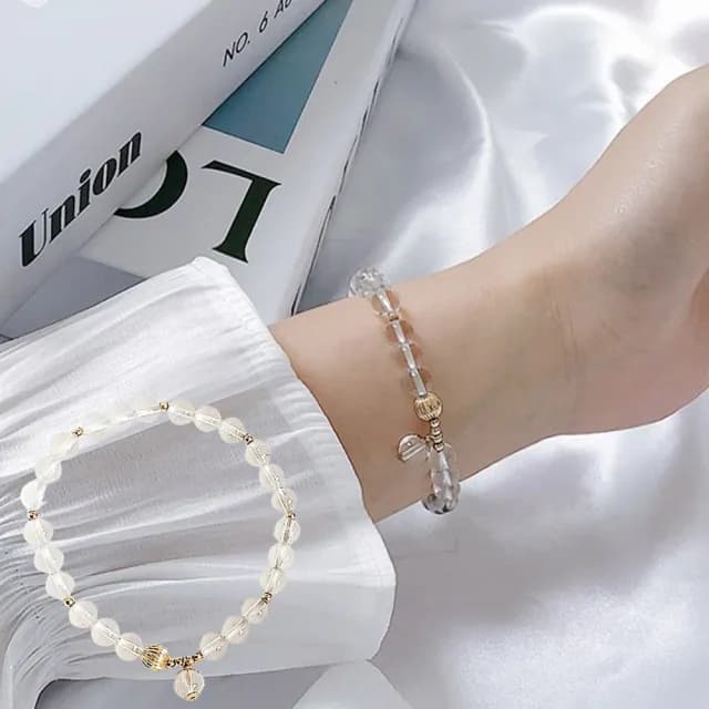【LEESA】情人節禮物 白水晶手鍊\水晶手鍊\手環\手鍊串珠\手串\水晶串珠\單圈手鏈\招財手鍊\開運手鍊\平安 