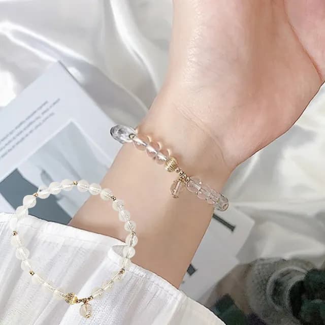 【LEESA】情人節禮物 七夕 白水晶手鍊\水晶手鍊\手環\手鍊串珠\手串\水晶串珠\單圈手鏈\招財手鍊\開運手鍊\