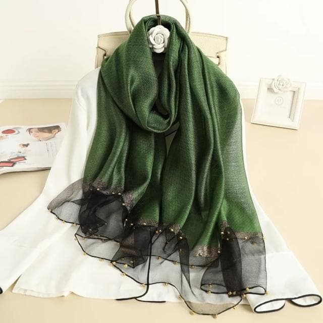 【巴黎精品】現貨+預購 真絲絲巾羊毛圍巾(釘珠拼紗雙色桑蠶絲女配件13色a1gt10)