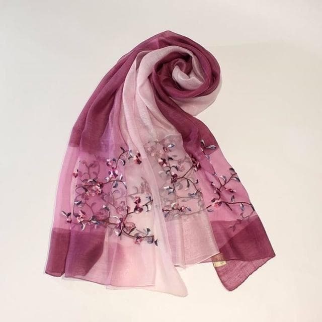 【巴黎精品】現貨+預購 真絲絲巾羊毛圍巾(漸層變色桑蠶絲繡花女配件4色a1gt24)