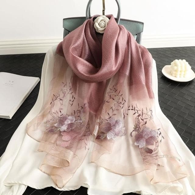 【巴黎精品】現貨+預購 真絲絲巾羊毛圍巾(桑蠶絲混紡牡丹刺繡女配件9色a1gt36)
