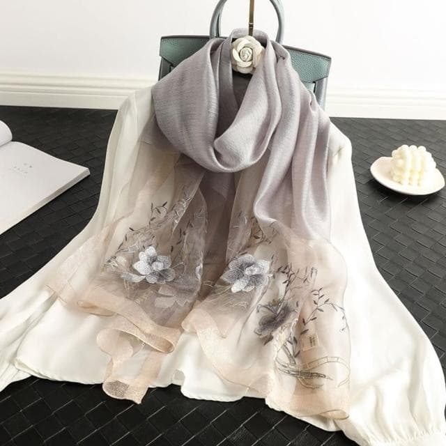 【巴黎精品】現貨+預購 真絲絲巾羊毛圍巾(桑蠶絲混紡牡丹刺繡女配件9色a1gt36)