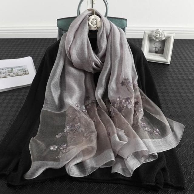 【巴黎精品】現貨+預購 真絲絲巾羊毛圍巾(平紋花枝刺繡桑蠶絲女配件7色a1gt40)