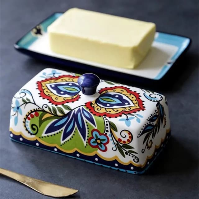 【JEN】歐美陶瓷帶蓋奶油盤點心盤收納盒(入新居/送禮/母親節禮物/點心盤)