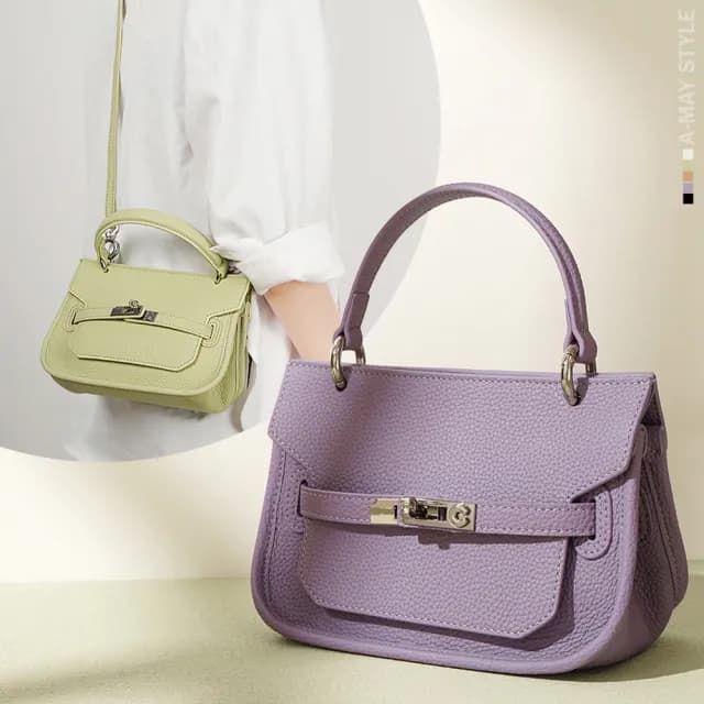 【艾美時尚】現貨真皮女包 側肩包 斜背手袋 高質感柔韌牛皮純色鎖扣手提斜肩包(5色)