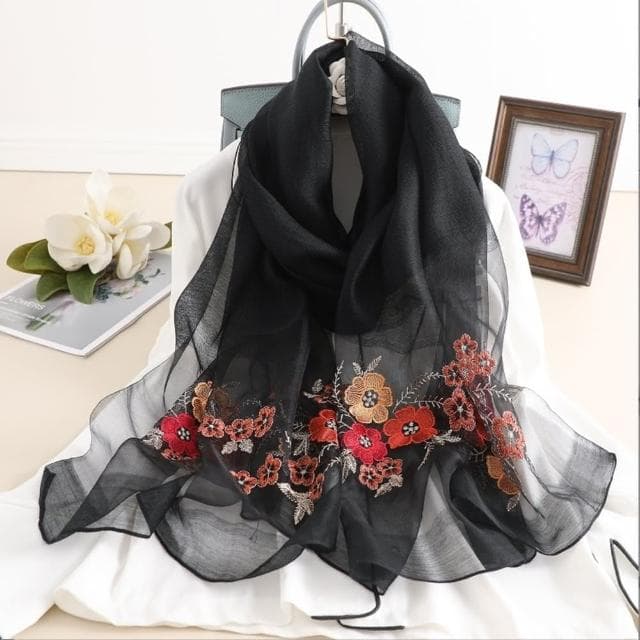 【巴黎精品】現貨+預購 真絲絲巾羊毛圍巾(桑蠶絲繡花薄款披肩女配件8色a1gt47)