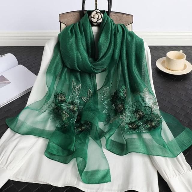 【巴黎精品】現貨+預購 真絲絲巾羊毛圍巾(桑蠶絲手工繡花紗巾女配件9色a1gt35)