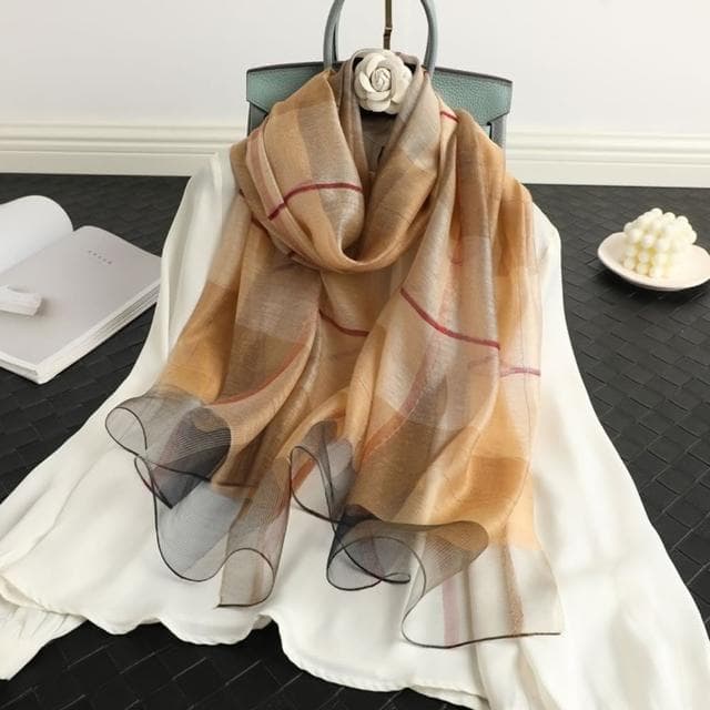 【巴黎精品】現貨+預購 真絲絲巾羊毛圍巾(舒適格紋拼色桑蠶絲女配件7色a1gt32)
