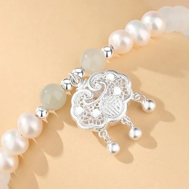 【LEEHER】雙11 串珠手鍊/千足銀手鍊/手環/天然貓眼石/珍珠手鍊/手鍊/平安鎖手鍊/女手鍊/新中式