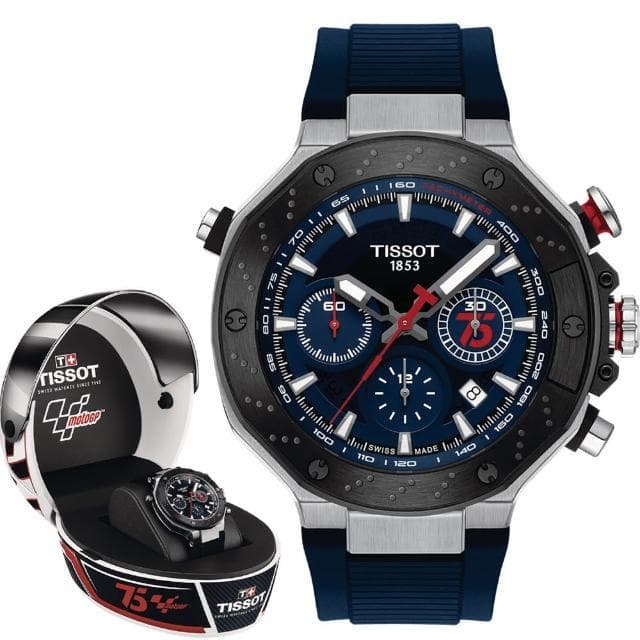 【TISSOT 天梭 官方授權】MOTOGP 75周年2024限量三眼計時機械錶-45mm 母親節 禮物 送禮(T1414272704100)