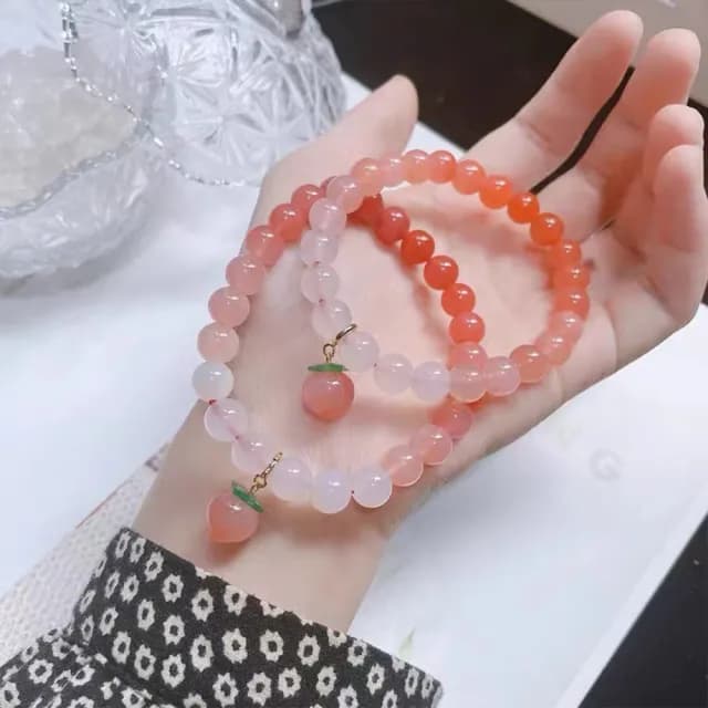 【KT DADA】情人節禮物 包包 鹽源瑪瑙手鍊 單圈手鍊 女手鍊 水晶手鍊 避邪手鍊 保平安 桃子吊墜 小清新手鍊