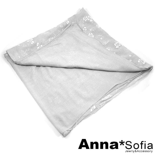 【AnnaSofia】柔軟棉麻感披肩圍巾-蕾絮絨花 現貨(灰系)