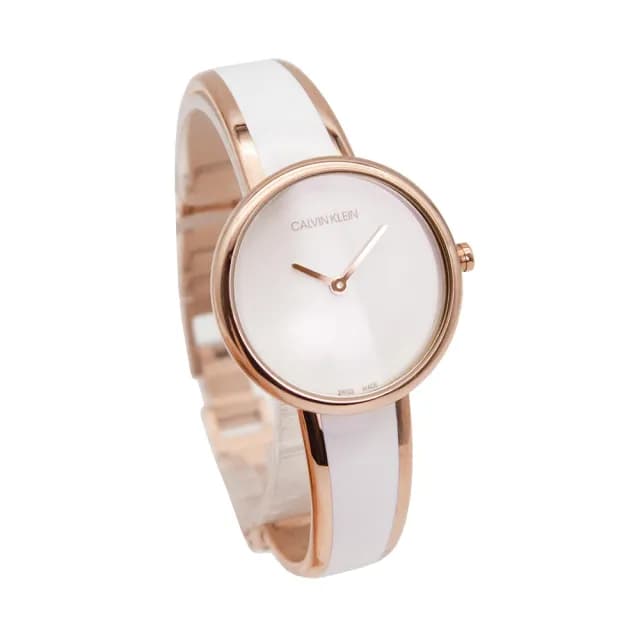 【Calvin Klein 凱文克萊】簡約白色款x玫瑰金 不鏽鋼手環式錶帶 手錶 女錶 CK錶 雙11(K4E2N616)