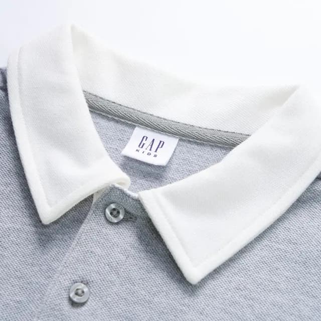 【GAP】兒童裝 Logo純棉刺繡長袖POLO衫-灰色(641912)